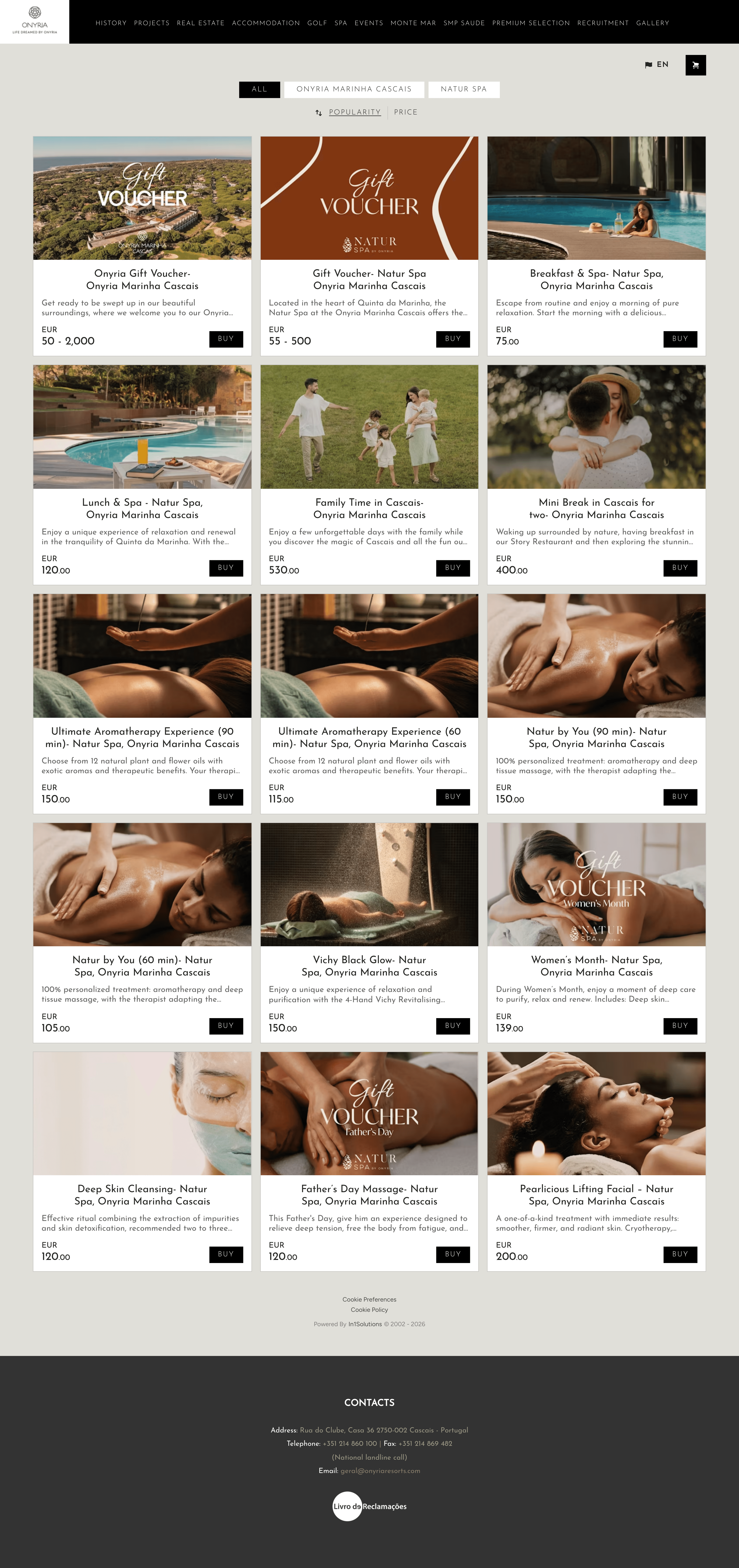 Onyria Group gift voucher store powered by Shopin1